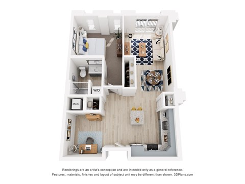 Floor plan for 1 bed, 1 bath, 750 sqft